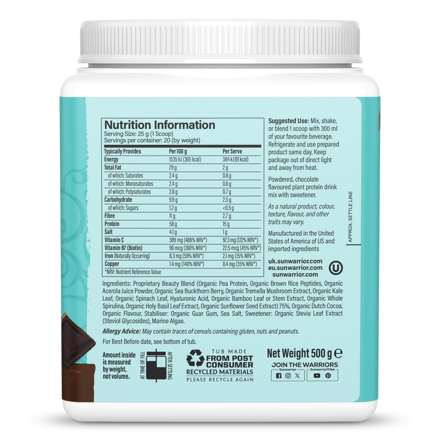 Vegan Collagen Protein Peptides Powder Chocolate Fudge 20 Servings (500g)