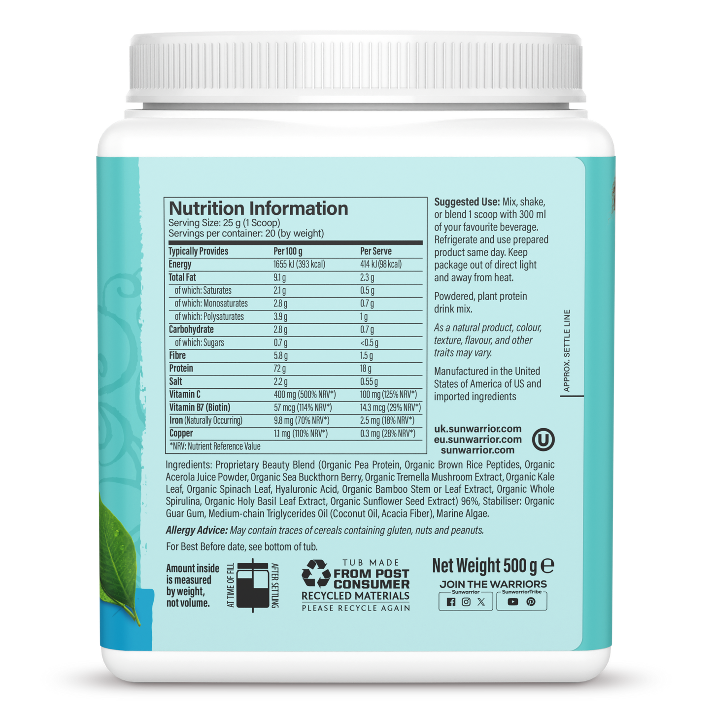 Vegan Collagen Protein Peptides Powder Natural 20 Servings (500g)